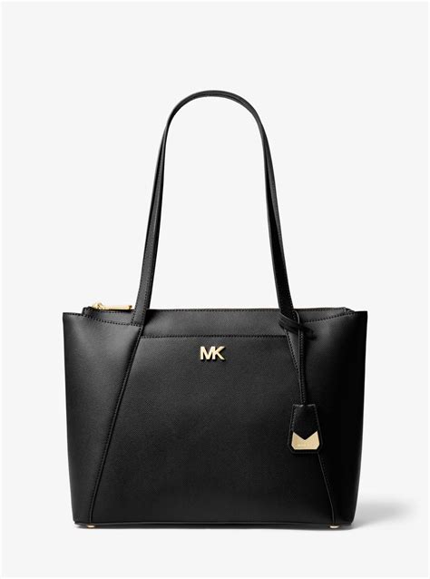 michael kors maddie medium leather tote black|MICHAEL Michael Kors Maddie Medium Crossgrain Leather Tote .